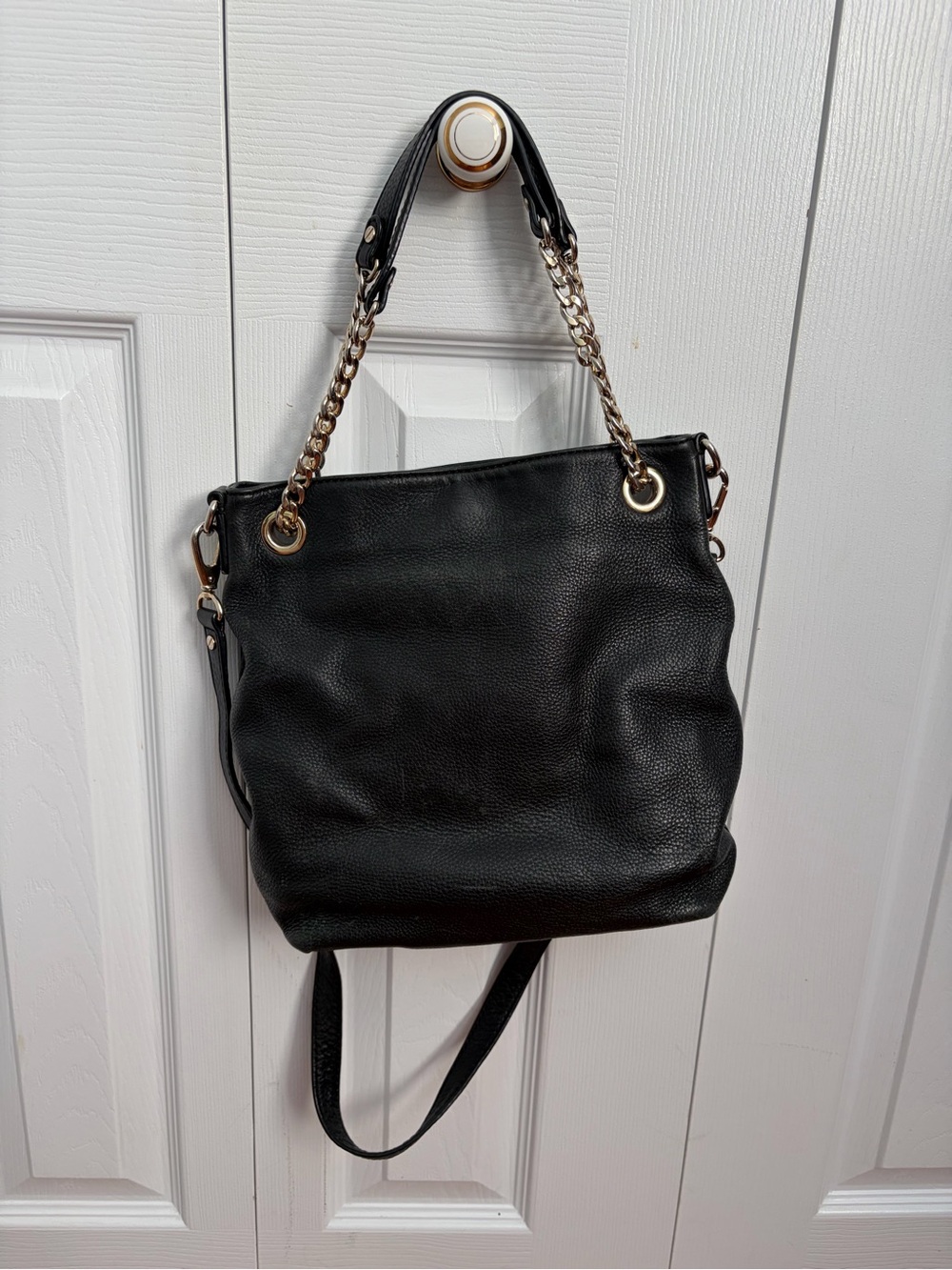 Michael Kors Black Pebbled Leather Chain-Handle Crossbody Tote